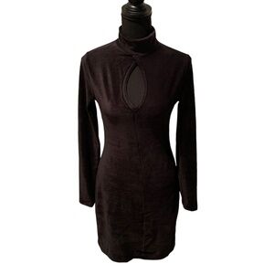 Dual Nature Velour Keyhole Ribbed Bodycon Mini Dress Black size XS NWT